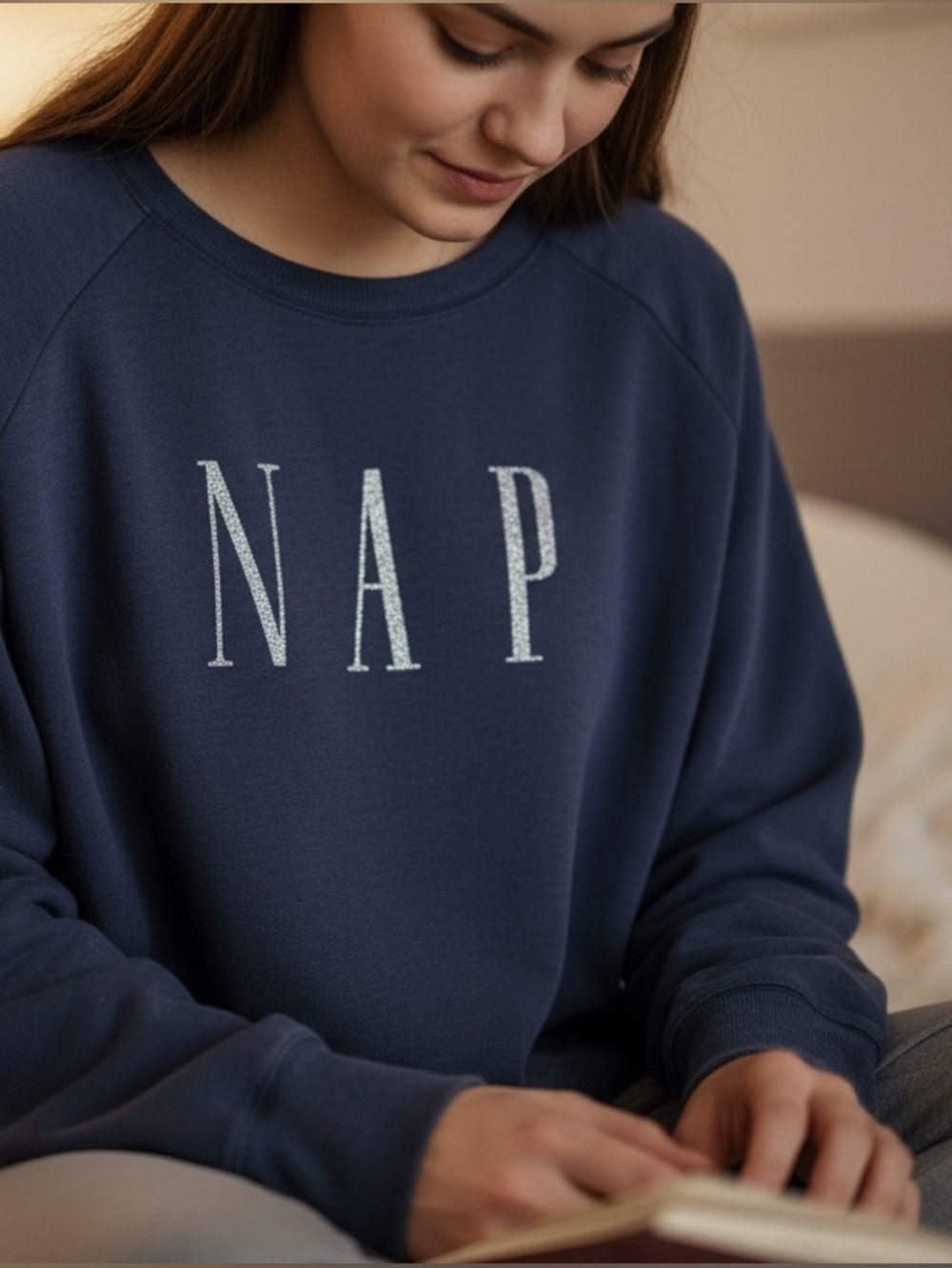 “NAP” Logo Sweatshirt Loungewear by GAP Navy Blue Silver Glitter
